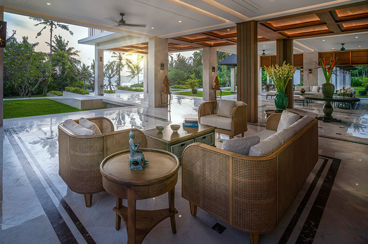 Villa Kailasha - view of pool and sunset from living room
